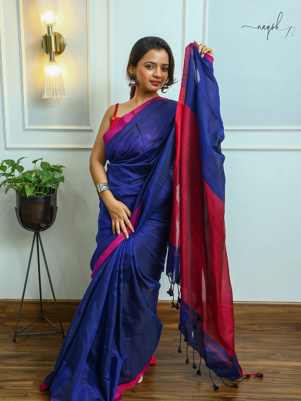 Blue Pink Cotton Saree