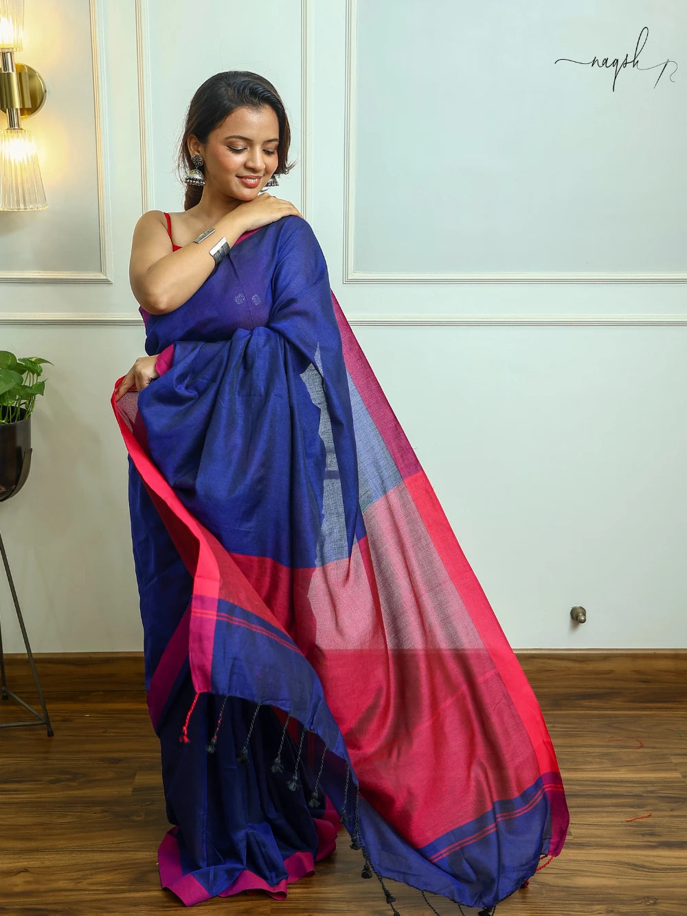 Blue Pink Cotton Saree