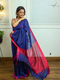 Blue Pink Cotton Saree