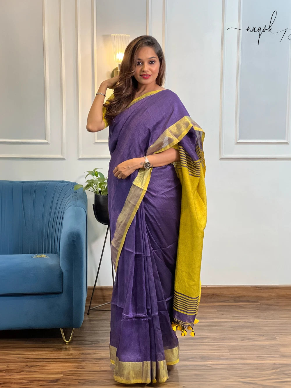 Pure Linen Purple Saree