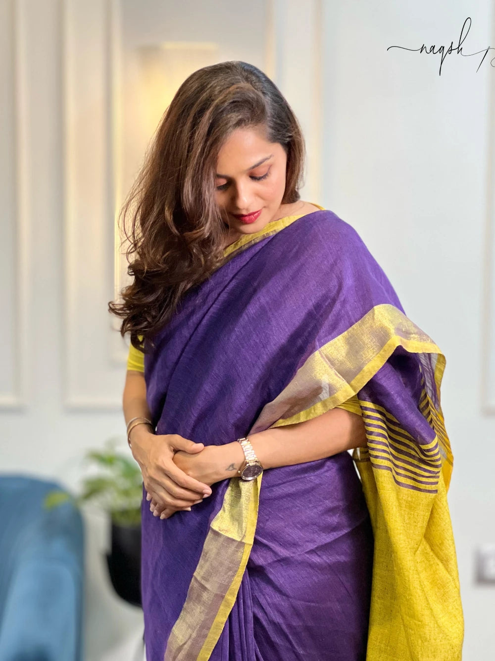 Pure Linen Purple Saree