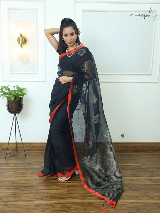 Linen Black Tissue Pallu Saree