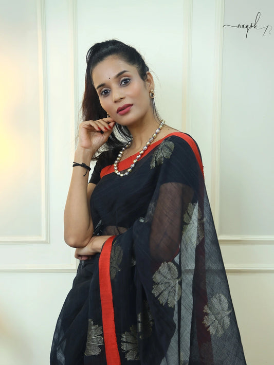 Linen Black Tissue Pallu Saree