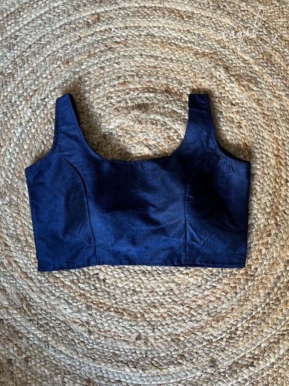 Cotton Silk Blue Sleeveless Blouse