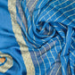 Blue Gold Border Georgette Saree