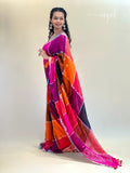 Linen multicolour checks Saree