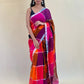 Linen multicolour checks Saree