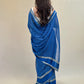 Blue Gold Border Georgette Saree