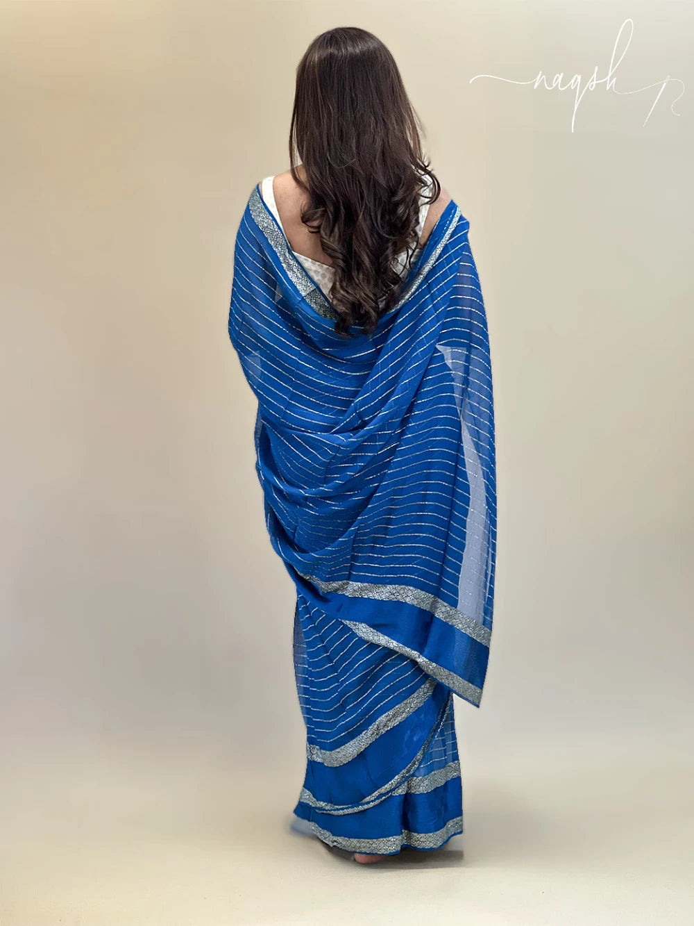 Blue Gold Border Georgette Saree