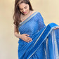 Blue Gold Border Georgette Saree