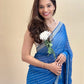 Blue Gold Border Georgette Saree