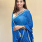 Blue Gold Border Georgette Saree