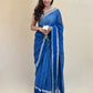 Blue Gold Border Georgette Saree