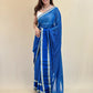 Blue Gold Border Georgette Saree