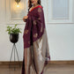 Pure linen brown saree