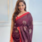 Pure linen brown saree