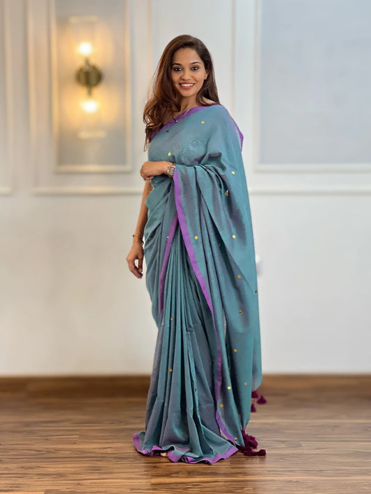 Peacock Green Mul Cotton Saree