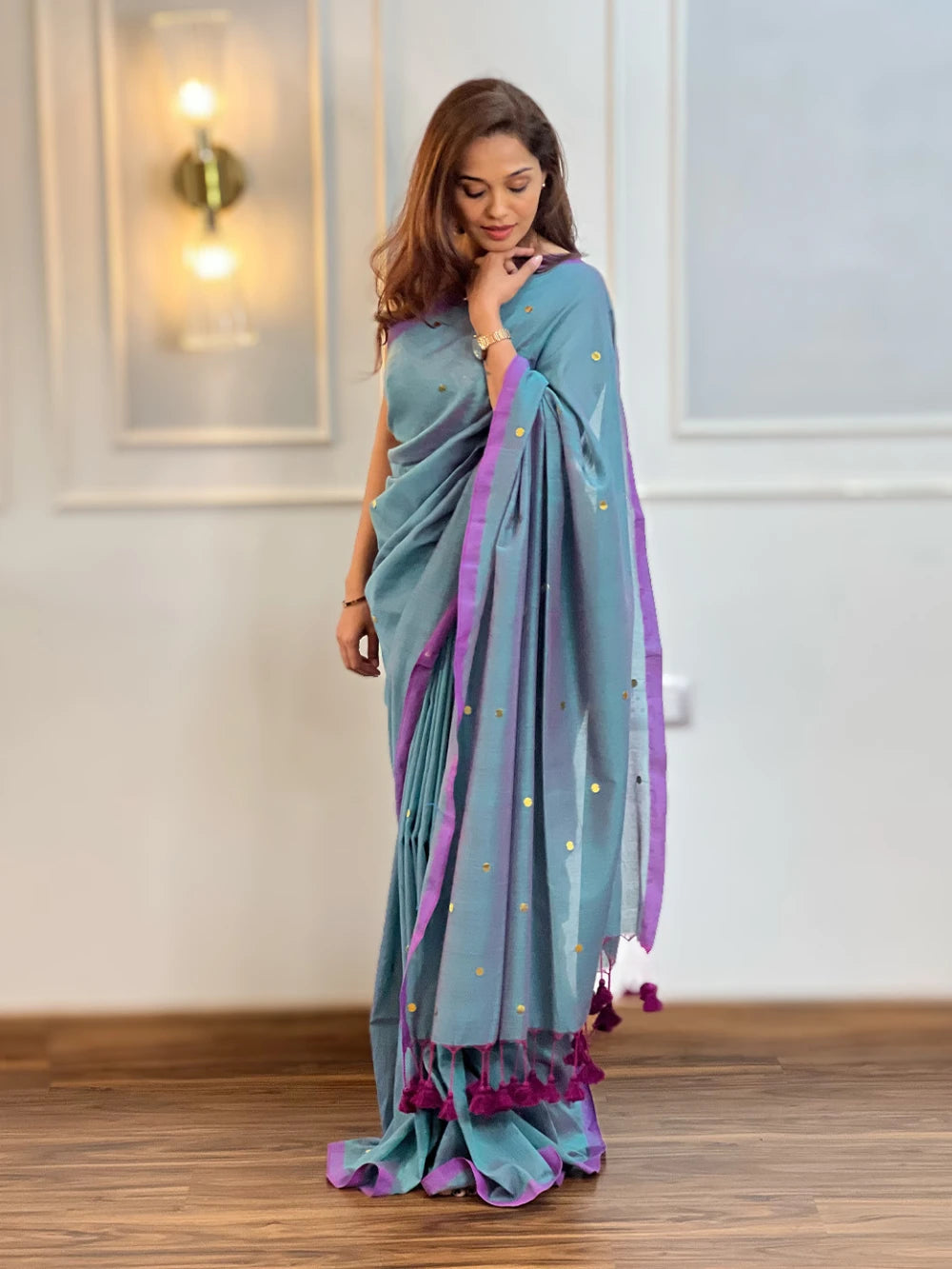 Peacock Green Mul Cotton Saree