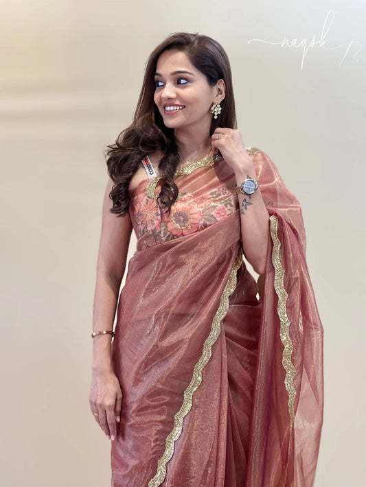 Soft Dark Peach Organza Saree