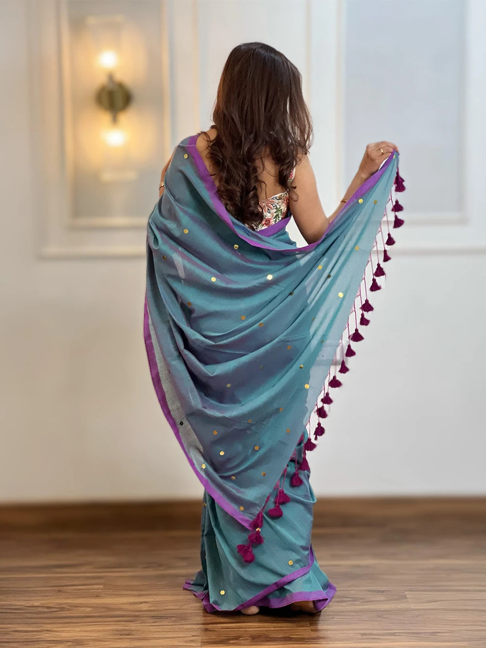 Peacock Green Mul Cotton Saree