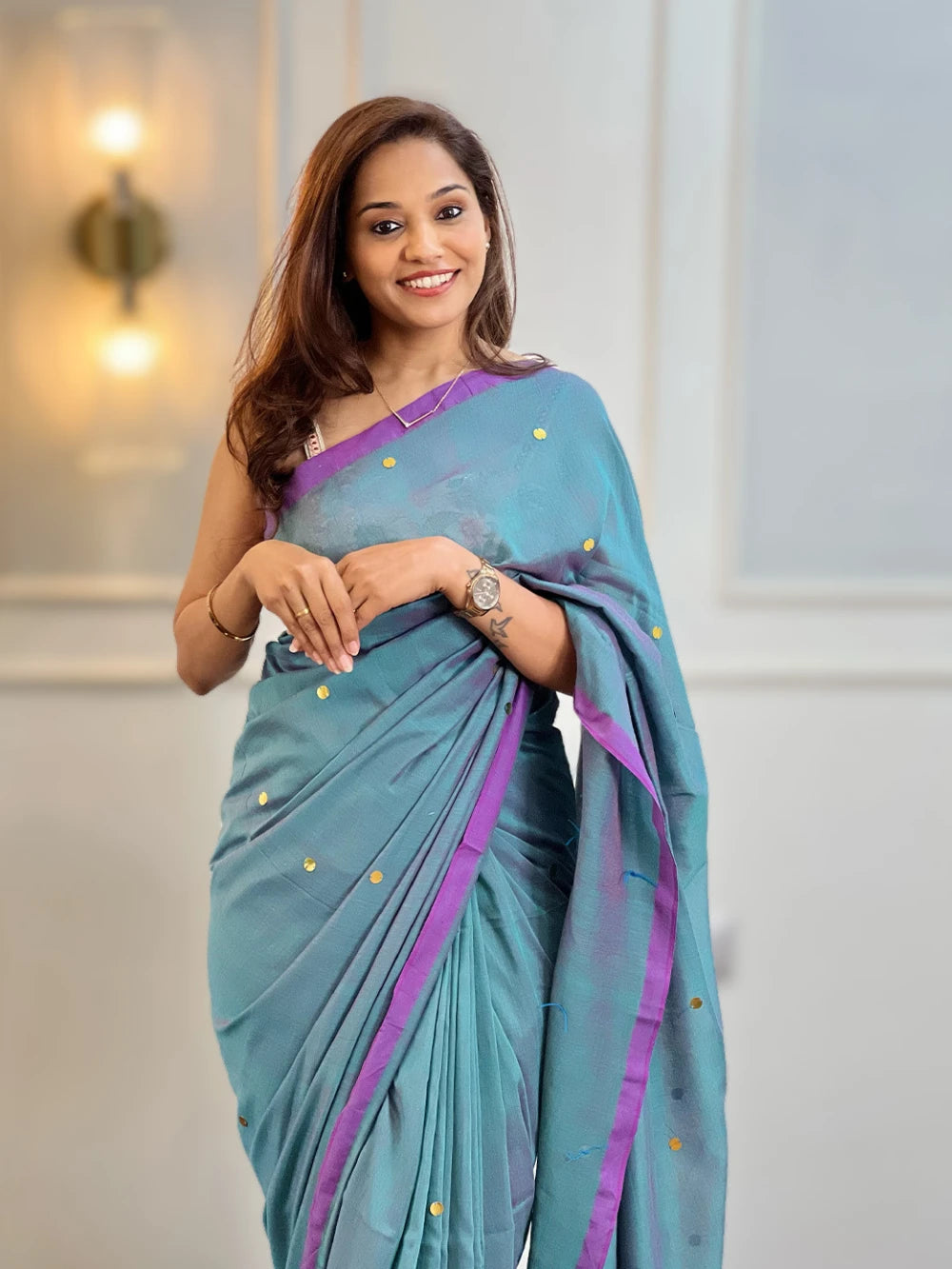 Peacock Green Mul Cotton Saree