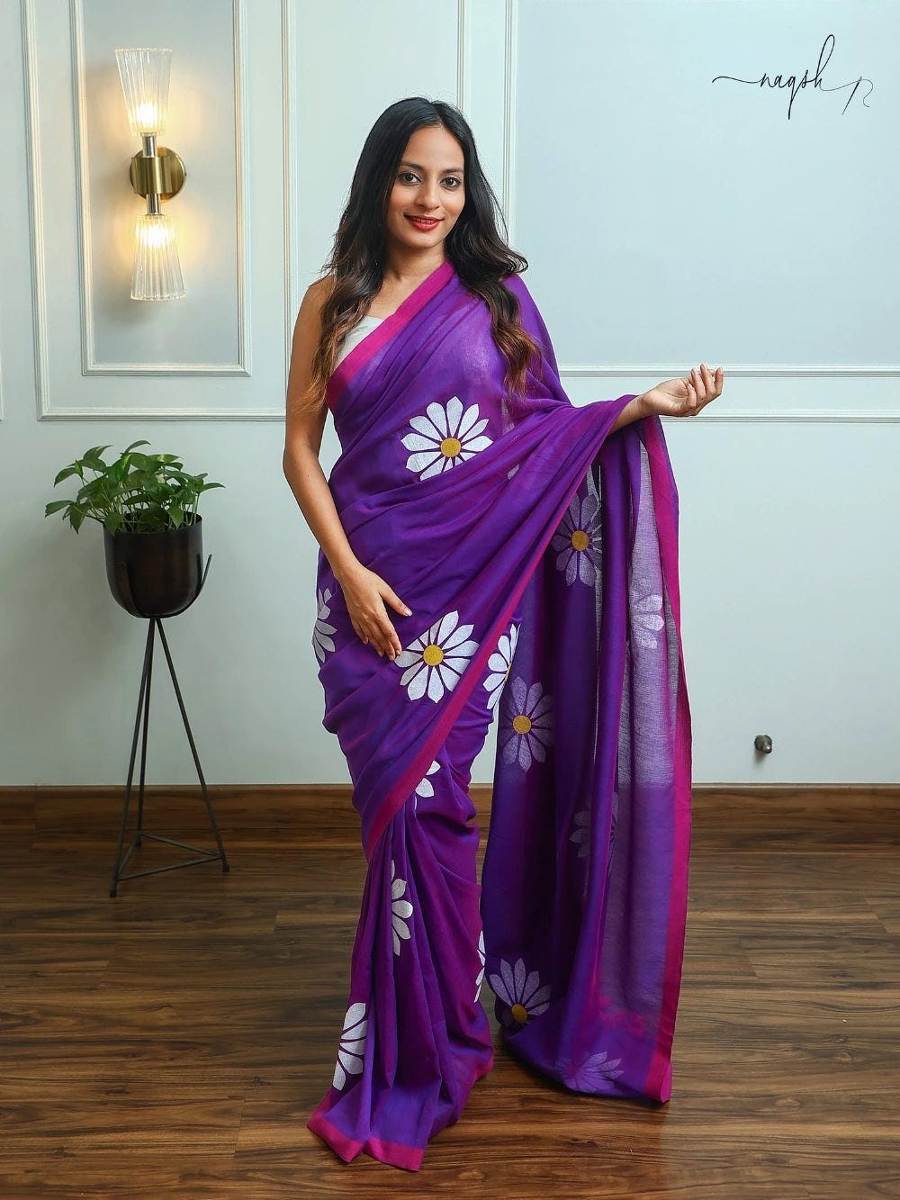 Violet Mul Cotton Saree