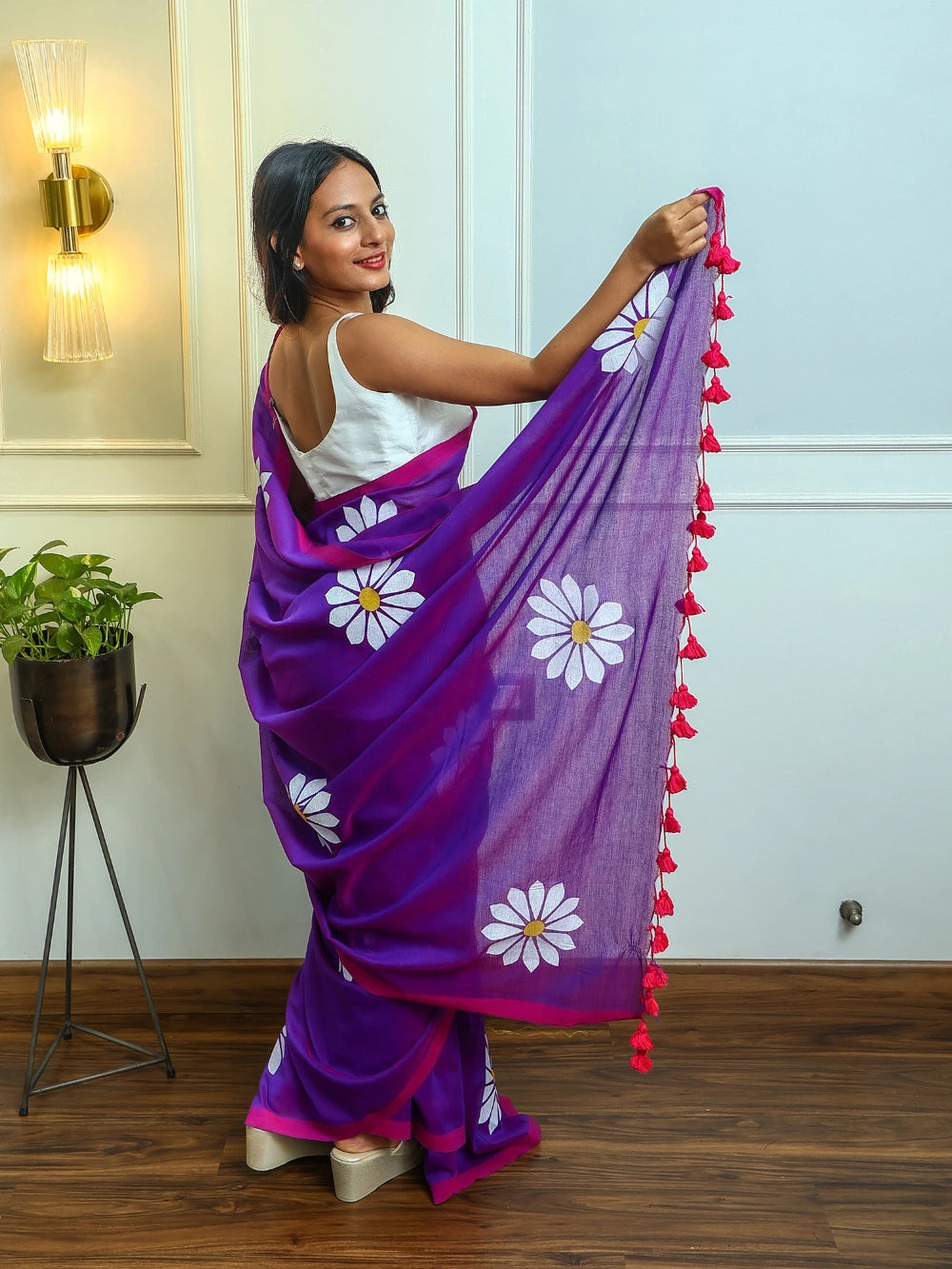 Violet Mul Cotton Saree