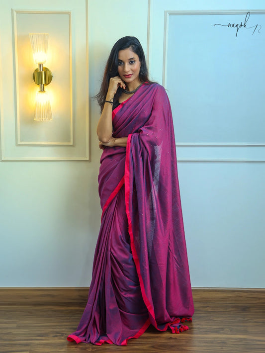 Purple Pink Mul Cotton Saree