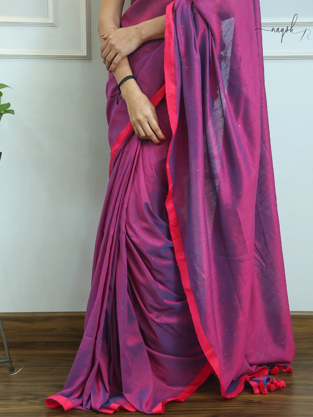 Purple Pink Mul Cotton Saree