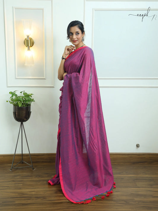 Purple Pink Mul Cotton Saree