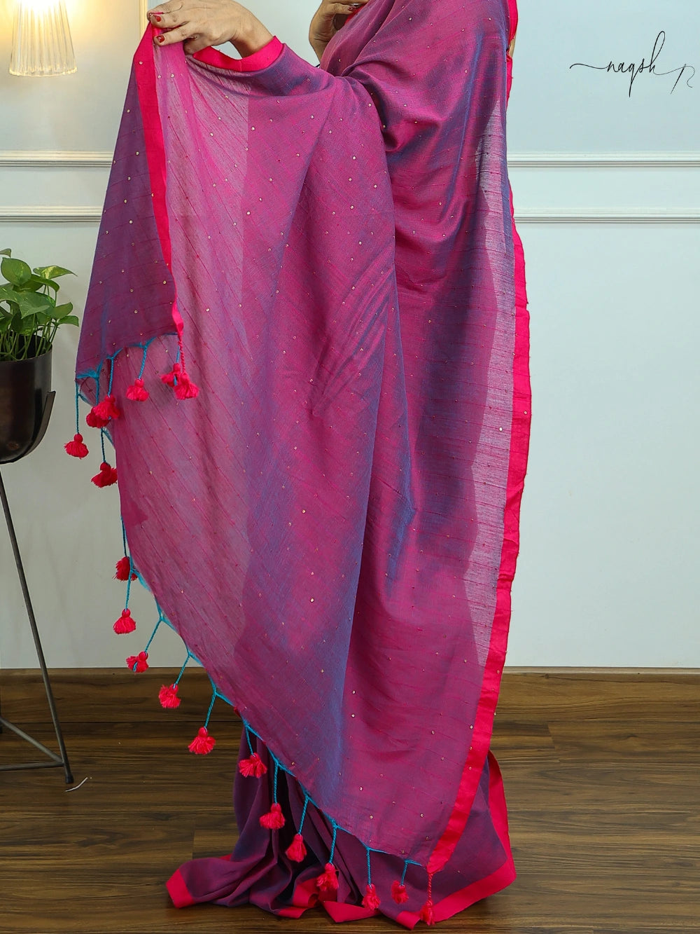 Purple Pink Mul Cotton Saree