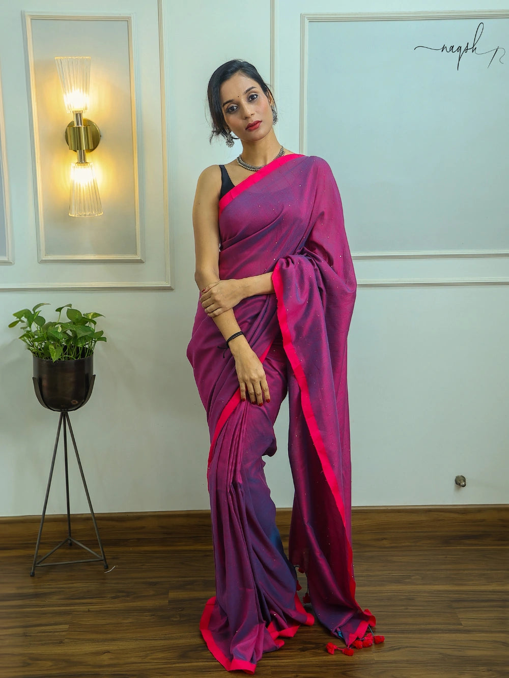 Purple Pink Mul Cotton Saree