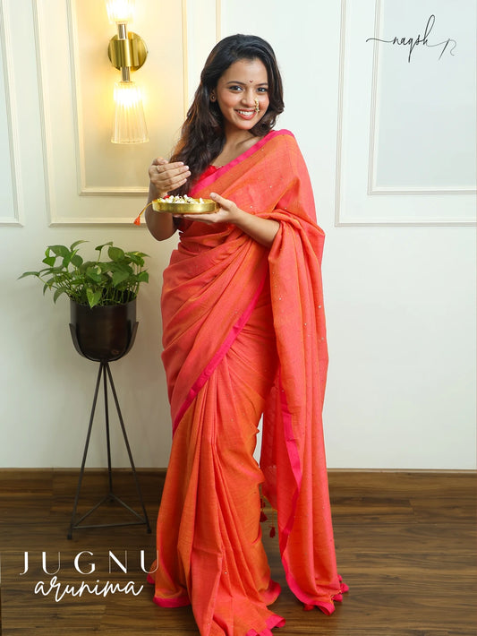 Oranage Mul Cotton Saree