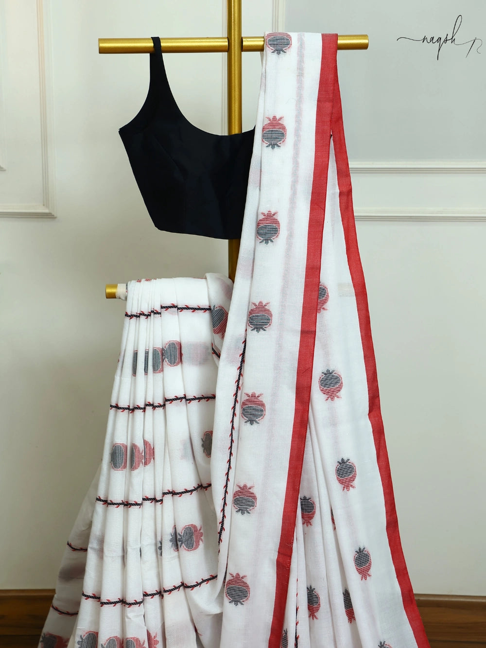 White Red Cotton Saree