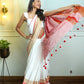 White Red Gold Cotton Saree