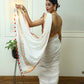 White Red Gold Pure Linen Saree