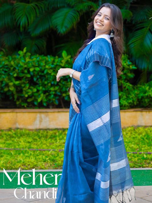 Blue Cotton Silk Saree