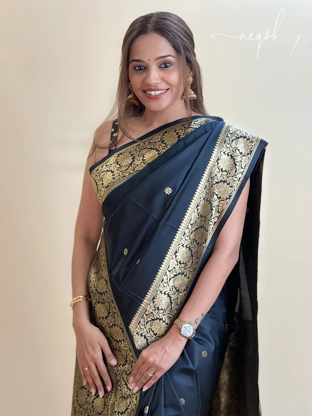 Katan Silk Dual Tone Black Saree