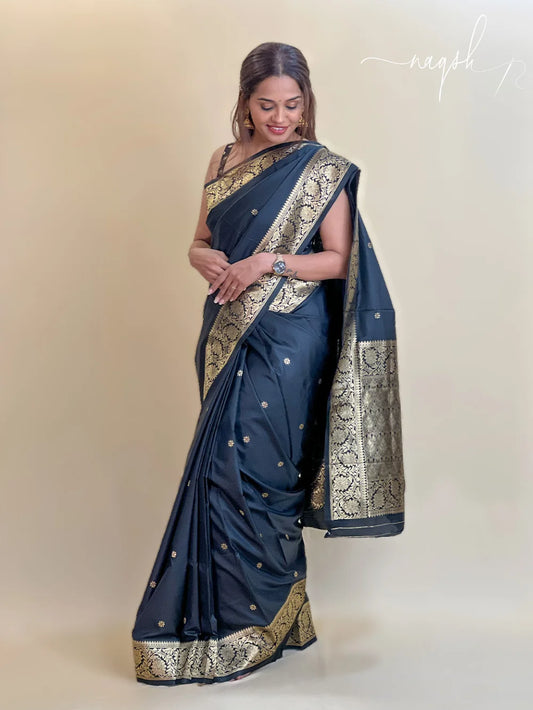 Katan Silk Dual Tone Black Saree