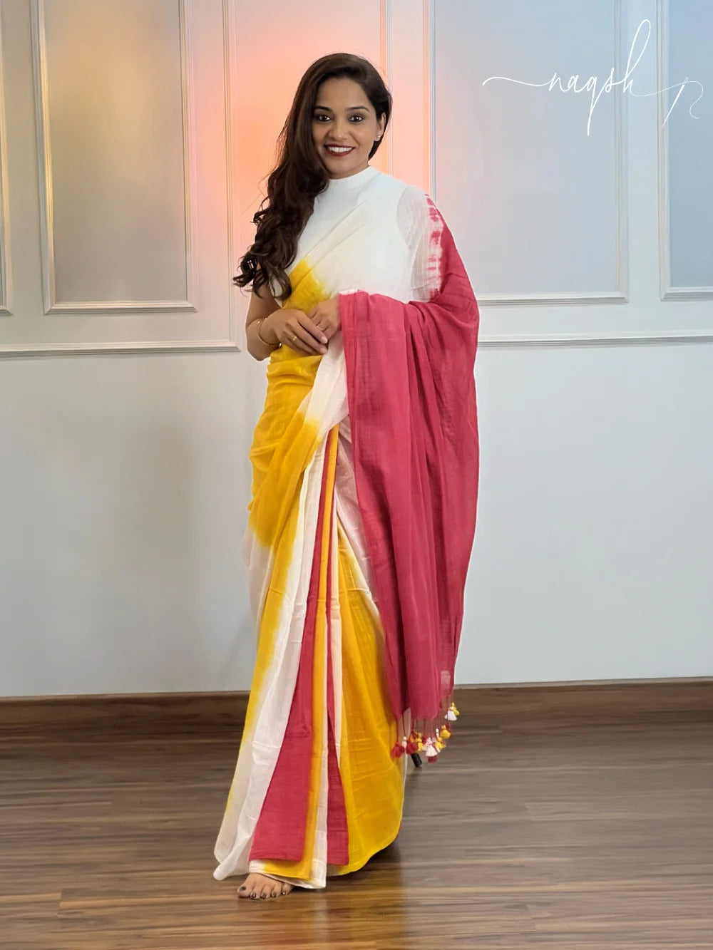 Red Yellow Mul Cotton Saree