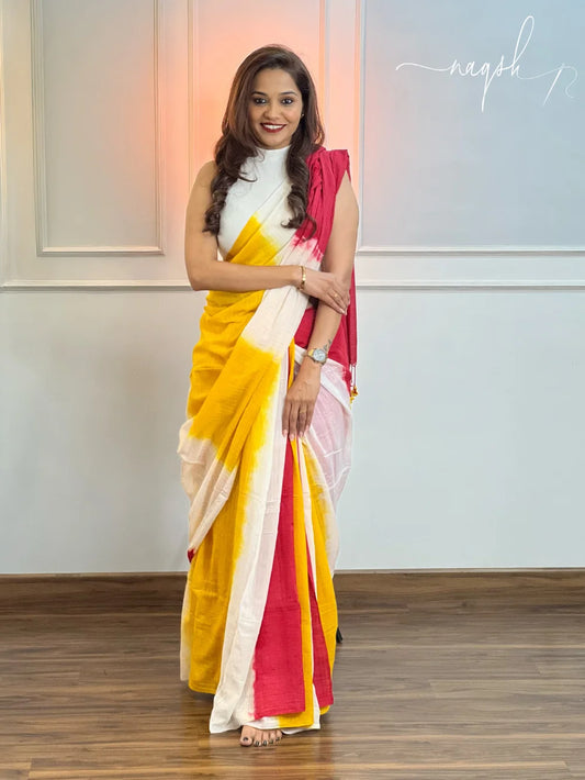 Red Yellow Mul Cotton Saree