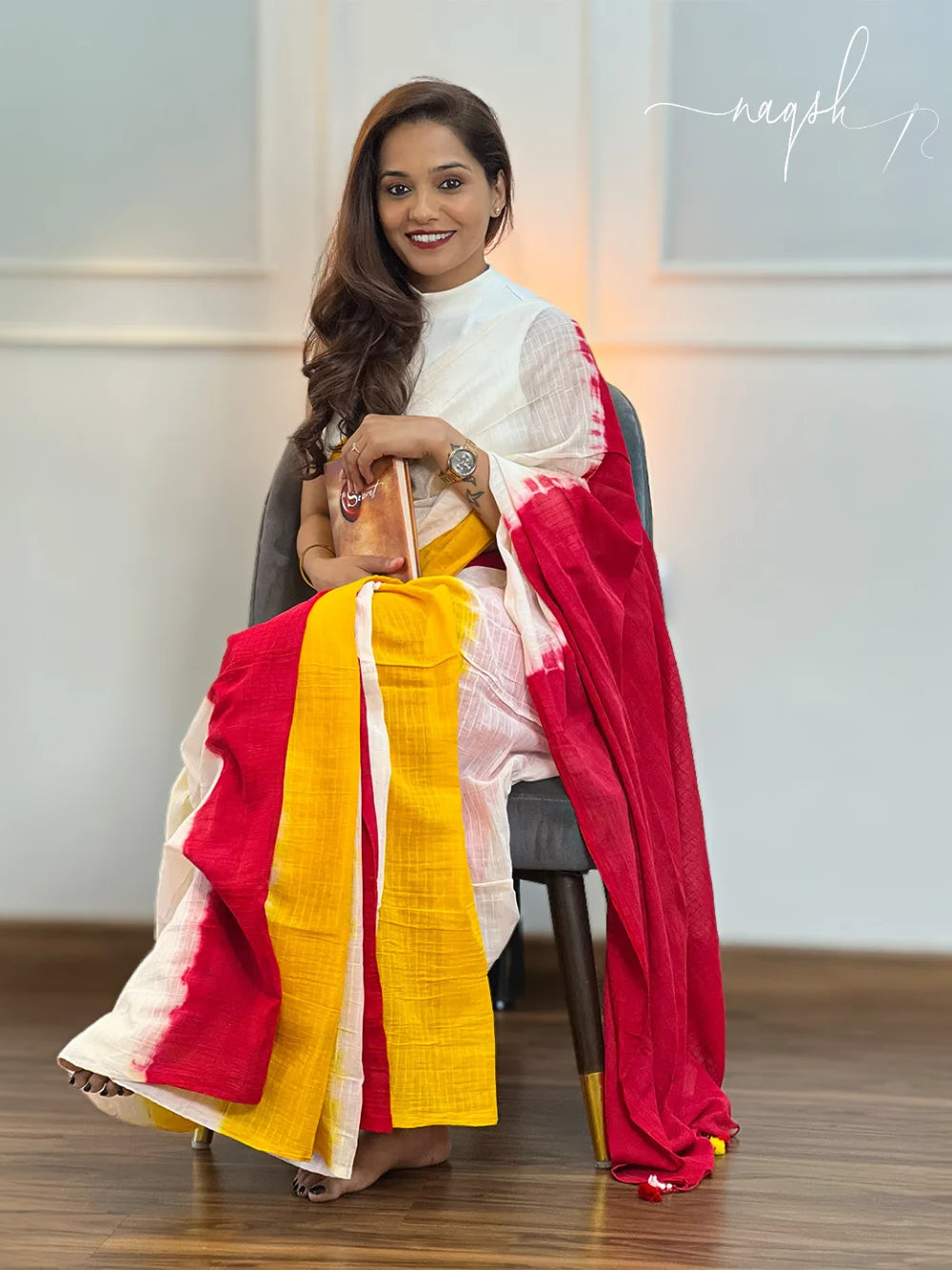 Red Yellow Mul Cotton Saree