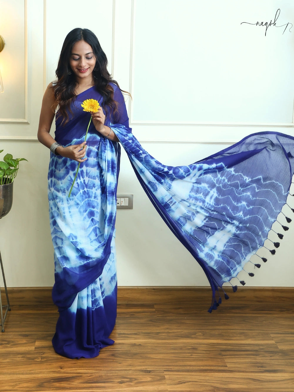 Blue White Mul Cotton Saree