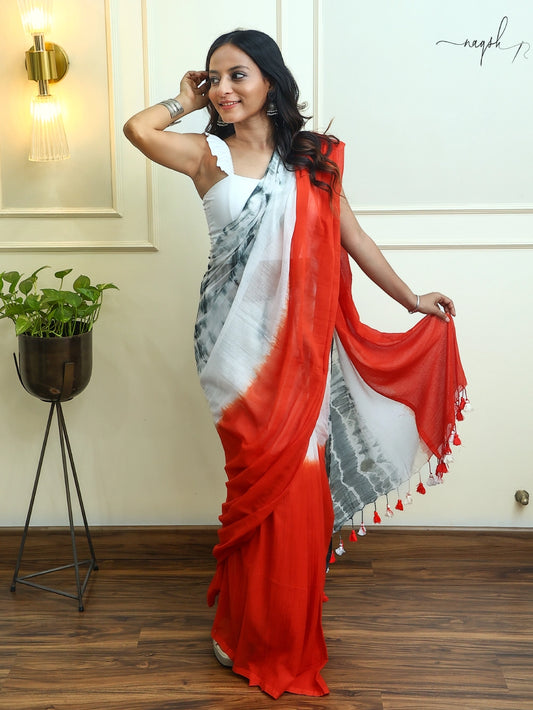 Red Black Mul Cotton Saree