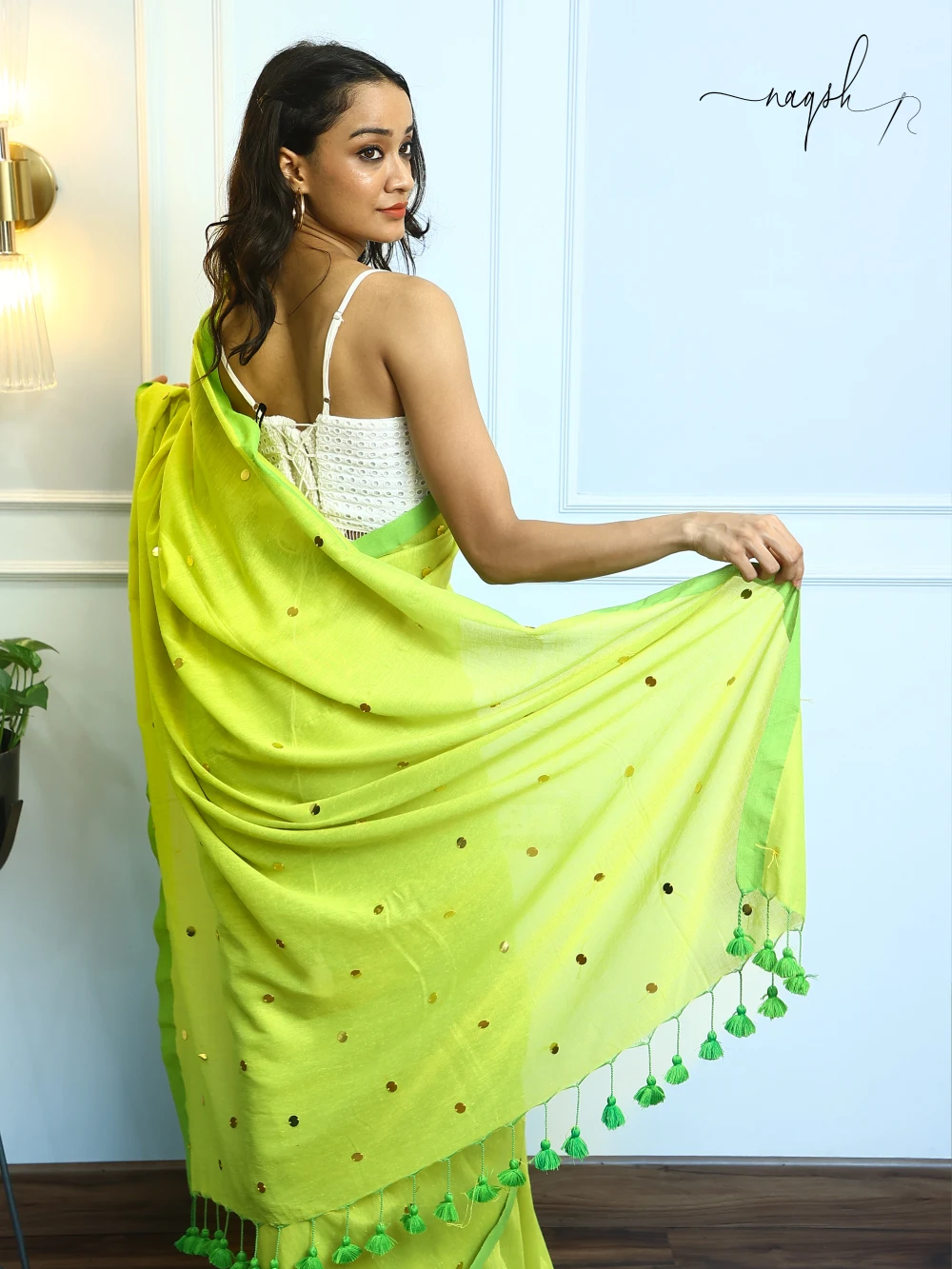 Neon Green Mul Cotton Saree