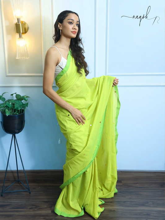 Neon Green Mul Cotton Saree